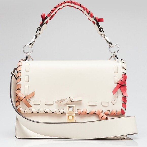 Fendi Light Beige/Pink Nappa Leather Bow Kan I Medium Shoulder Bag - Picture 2 of 12